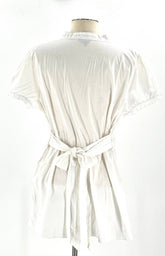 White Shirt Short Sleeve Top Size XL Belt Ruffled Front V-Neck Gathered Waist By Maurices - TheRealThreads